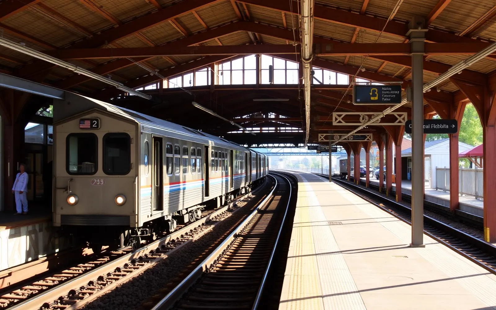 An NJ Transit train at a Jersey Shore station platform near Spring Lake NJ